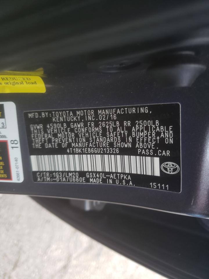 Photo 10 from auction – 2016 TOYOTA AVALON XLE with VIN 4T1BK1EB6GU213326