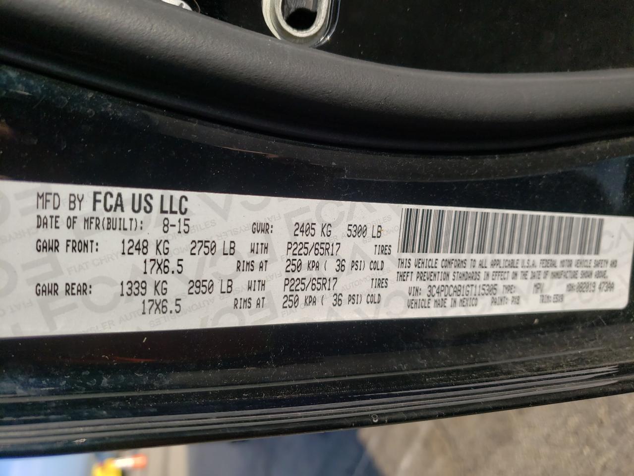 Photo 10 from auction – 2016 DODGE JOURNEY SE with VIN 3C4PDCAB1GT115305