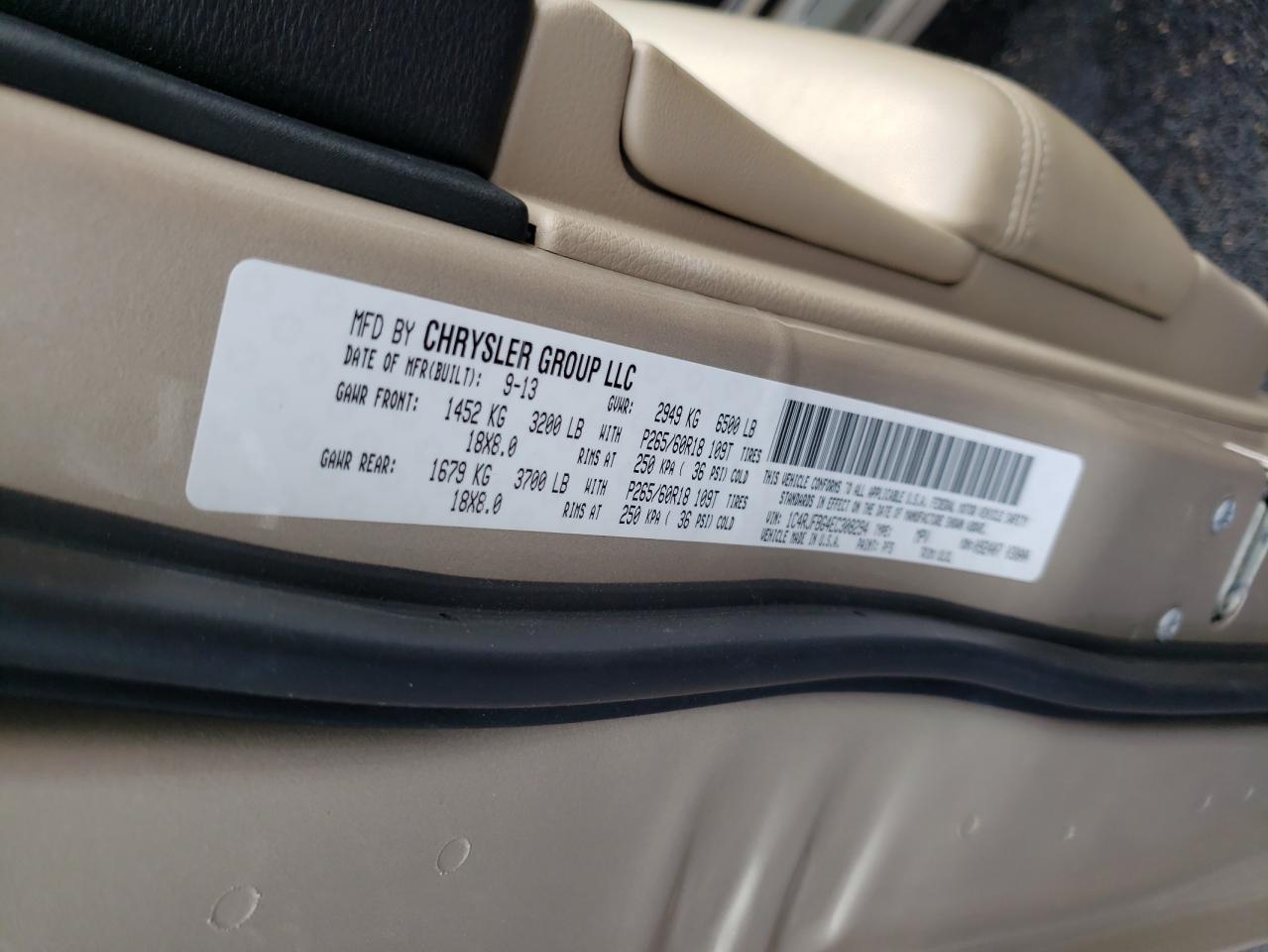 Photo 10 from auction – 2014 JEEP GRAND CHER with VIN 1C4RJFBG4EC308294