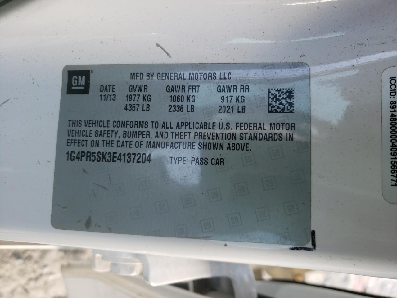 Photo 10 from auction – 2014 BUICK VERANO CON with VIN 1G4PR5SK3E4137204