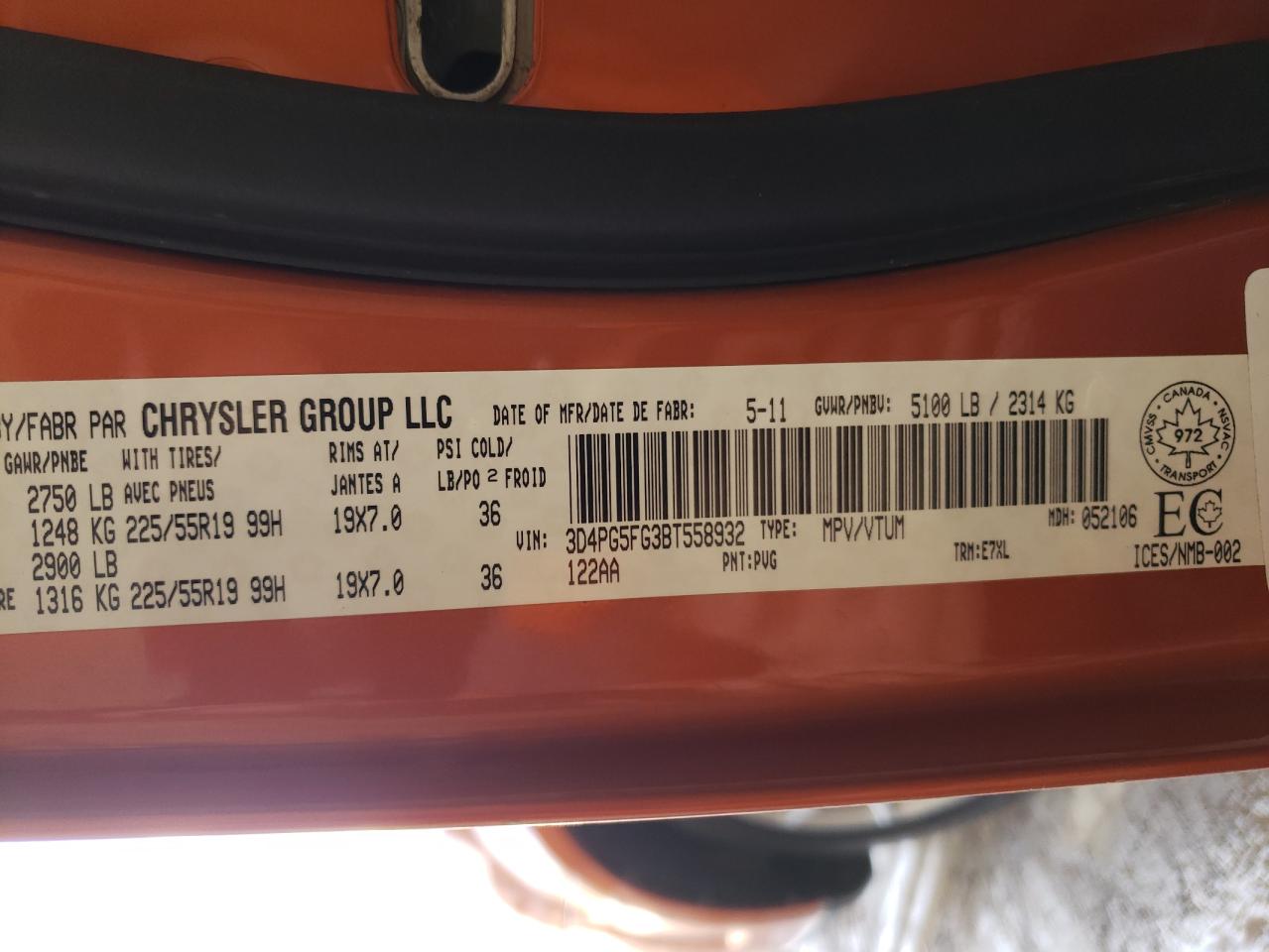 Photo 10 from auction – 2011 DODGE JOURNEY SX with VIN 3D4PG5FG3BT558932