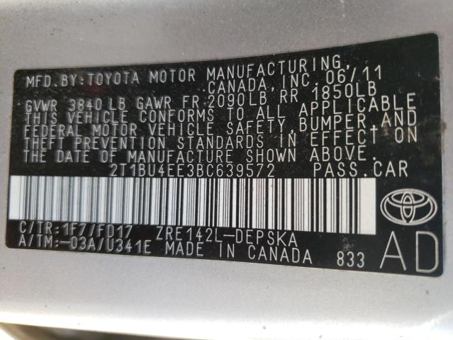 Photo 10 from auction – 2011 TOYOTA COROLLA BA with VIN 2T1BU4EE3BC639572