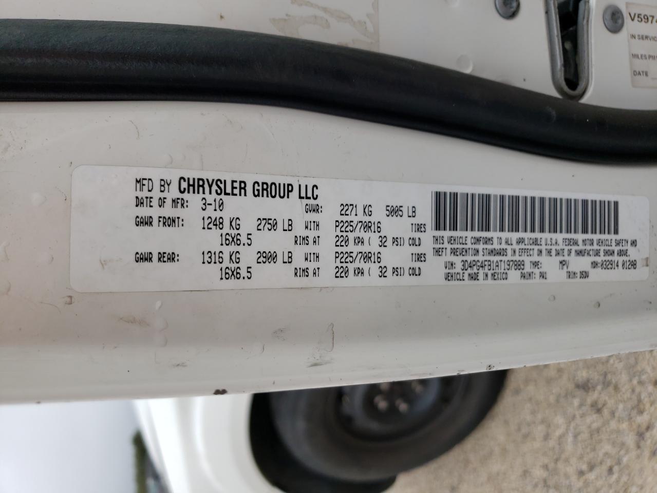 Photo 10 from auction – 2010 DODGE JOURNEY SE with VIN 3D4PG4FB1AT197889