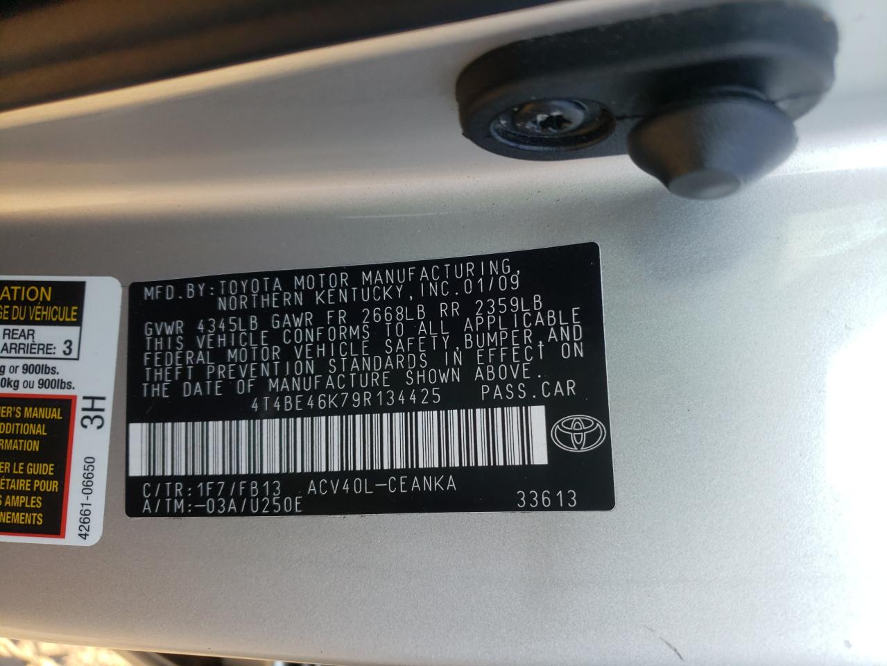Photo 10 from auction – 2009 TOYOTA CAMRY BASE with VIN 4T4BE46K79R134425