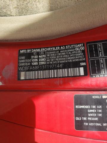 Photo 10 from auction – 2001 MERCEDES-BENZ SL 500 with VIN WDBFA68F11F197146