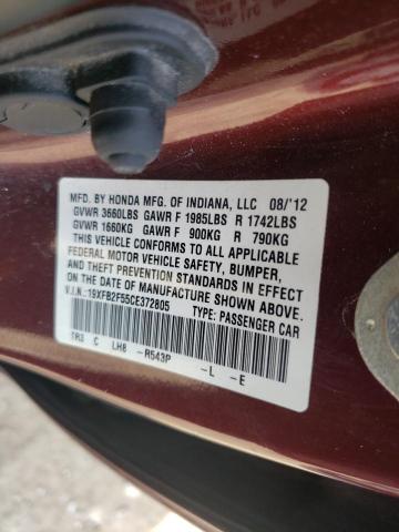 Photo 10 from auction – 2012 HONDA CIVIC LX with VIN 19XFB2F55CE372805