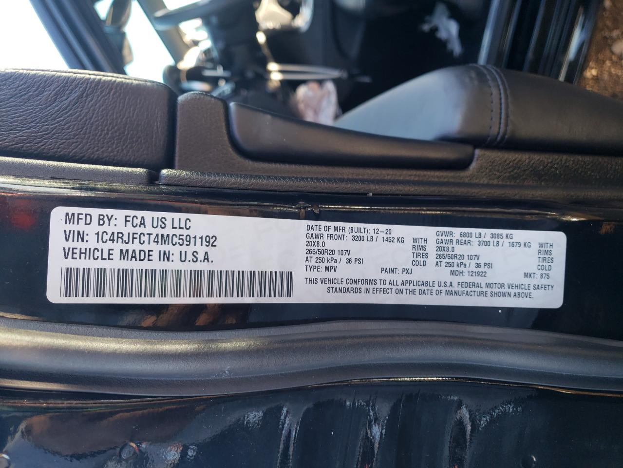 Photo 10 from auction – 2021 JEEP GRAND CHER with VIN 1C4RJFCT4MC591192