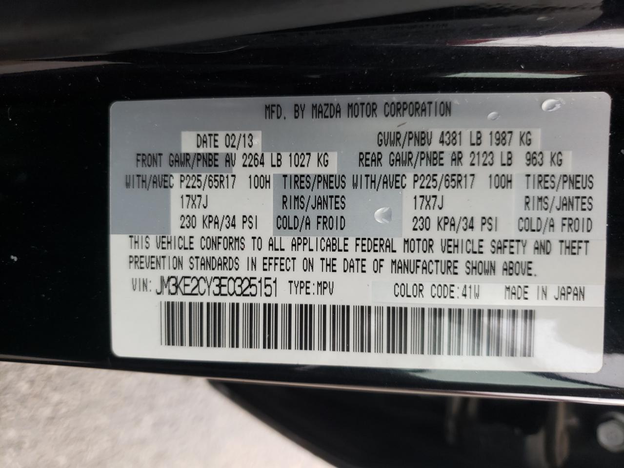 Photo 10 from auction – 2014 MAZDA CX-5 TOURI with VIN JM3KE2CY3E0325151