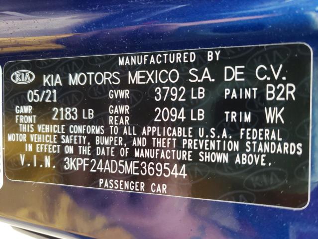 Photo 10 from auction – 2021 KIA FORTE FE with VIN 3KPF24AD5ME369544