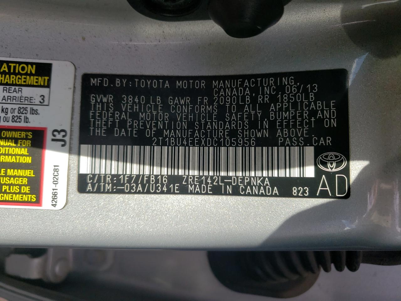 Photo 10 from auction – 2013 TOYOTA COROLLA BA with VIN 2T1BU4EEXDC105956