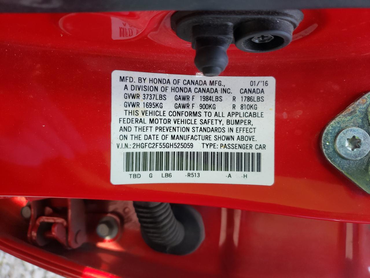 Photo 10 from auction – 2016 HONDA CIVIC LX with VIN 2HGFC2F55GH525059