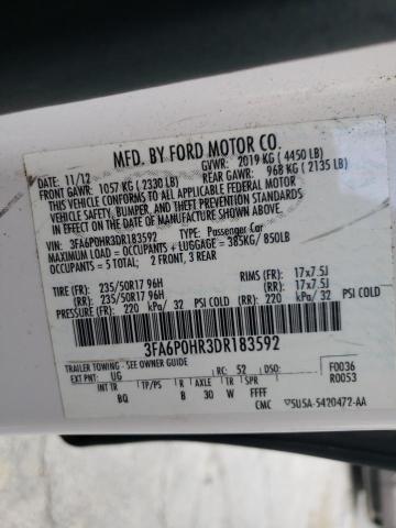 Photo 10 from auction – 2013 FORD FUSION SE with VIN 3FA6P0HR3DR183592