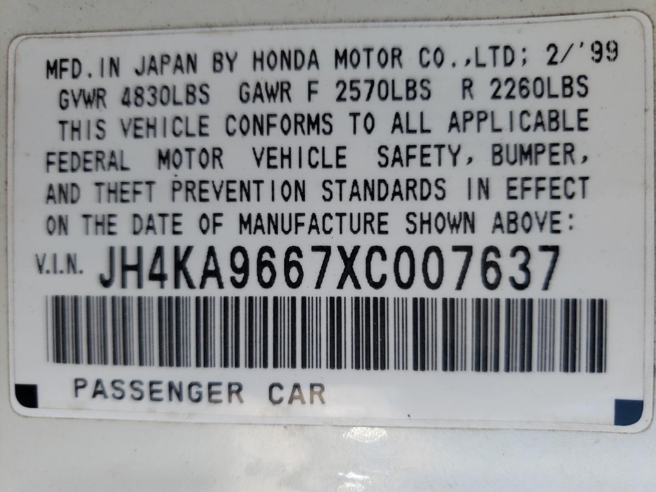 Photo 10 from auction – 1999 ACURA 3.5RL with VIN JH4KA9667XC007637