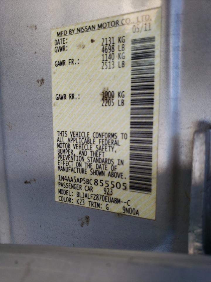 Photo 10 from auction – 2011 NISSAN MAXIMA S with VIN 1N4AA5AP5BC855505