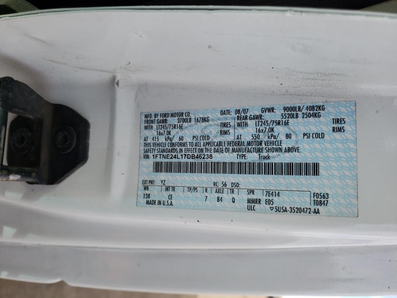 Photo 10 from auction – 2007 FORD ECONOLINE with VIN 1FTNE24L17DB46238