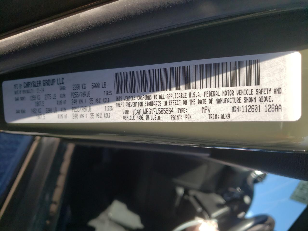 Photo 10 from auction – 2015 JEEP WRANGLER S with VIN 1C4AJWBG1FL585564