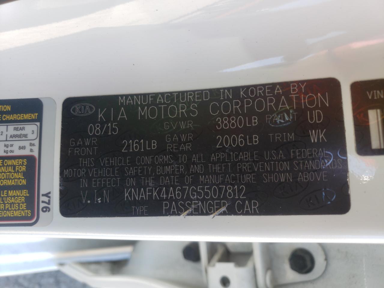 Photo 10 from auction – 2016 KIA FORTE LX with VIN KNAFK4A67G5507812