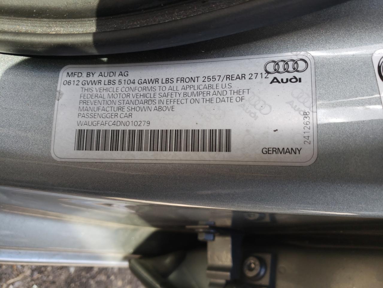 Photo 10 from auction – 2013 AUDI A6 PREMIUM with VIN WAUGFAFC4DN010279
