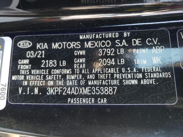 Photo 10 from auction – 2021 KIA FORTE FE with VIN 3KPF24ADXME353887