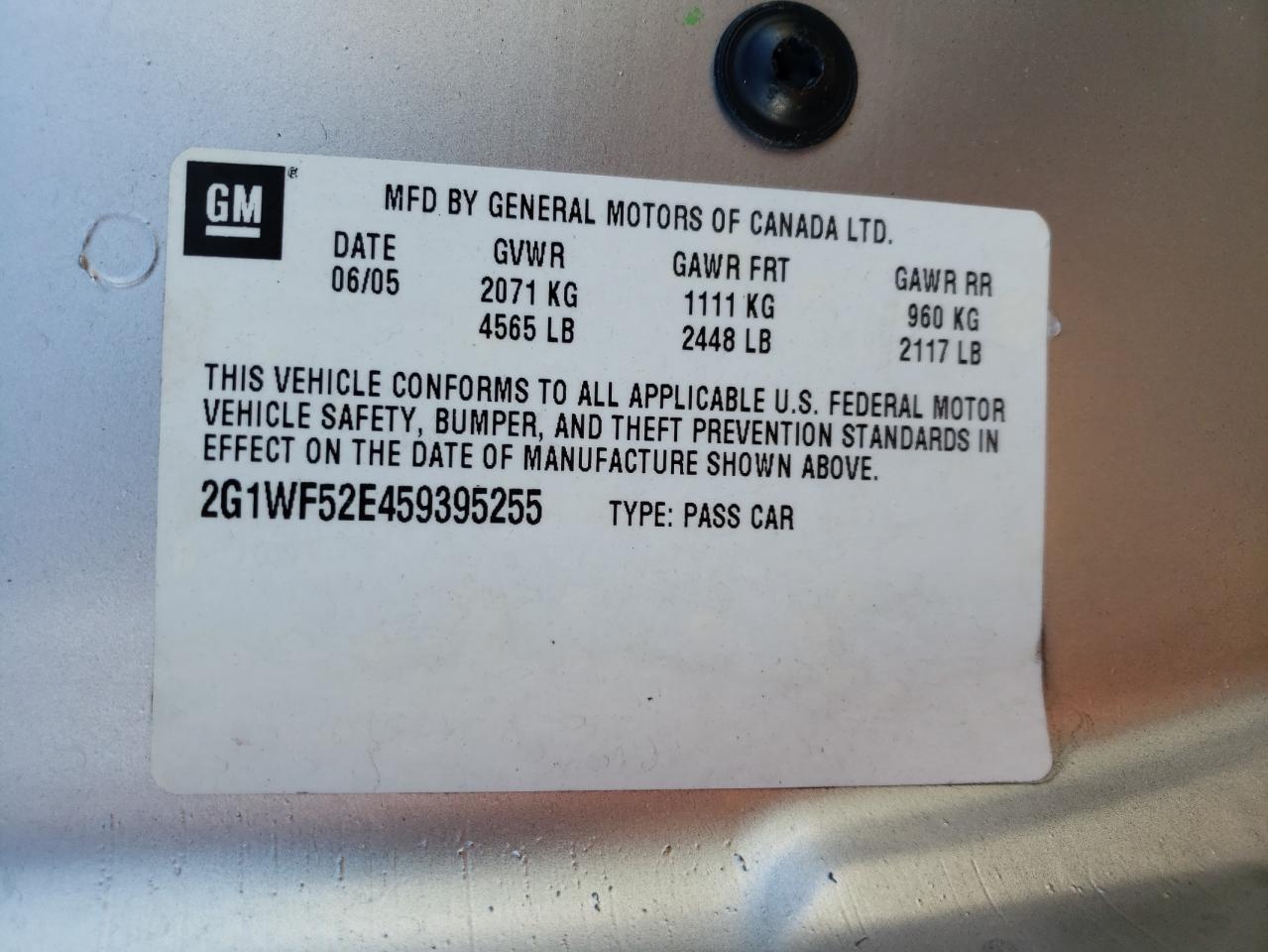Photo 10 from auction – 2005 CHEVROLET IMPALA with VIN 2G1WF52E459395255
