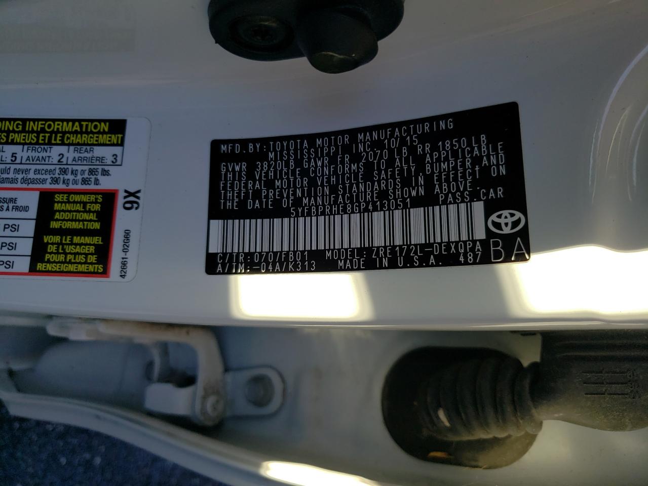 Photo 10 from auction – 2016 TOYOTA COROLLA EC with VIN 5YFBPRHE8GP413051