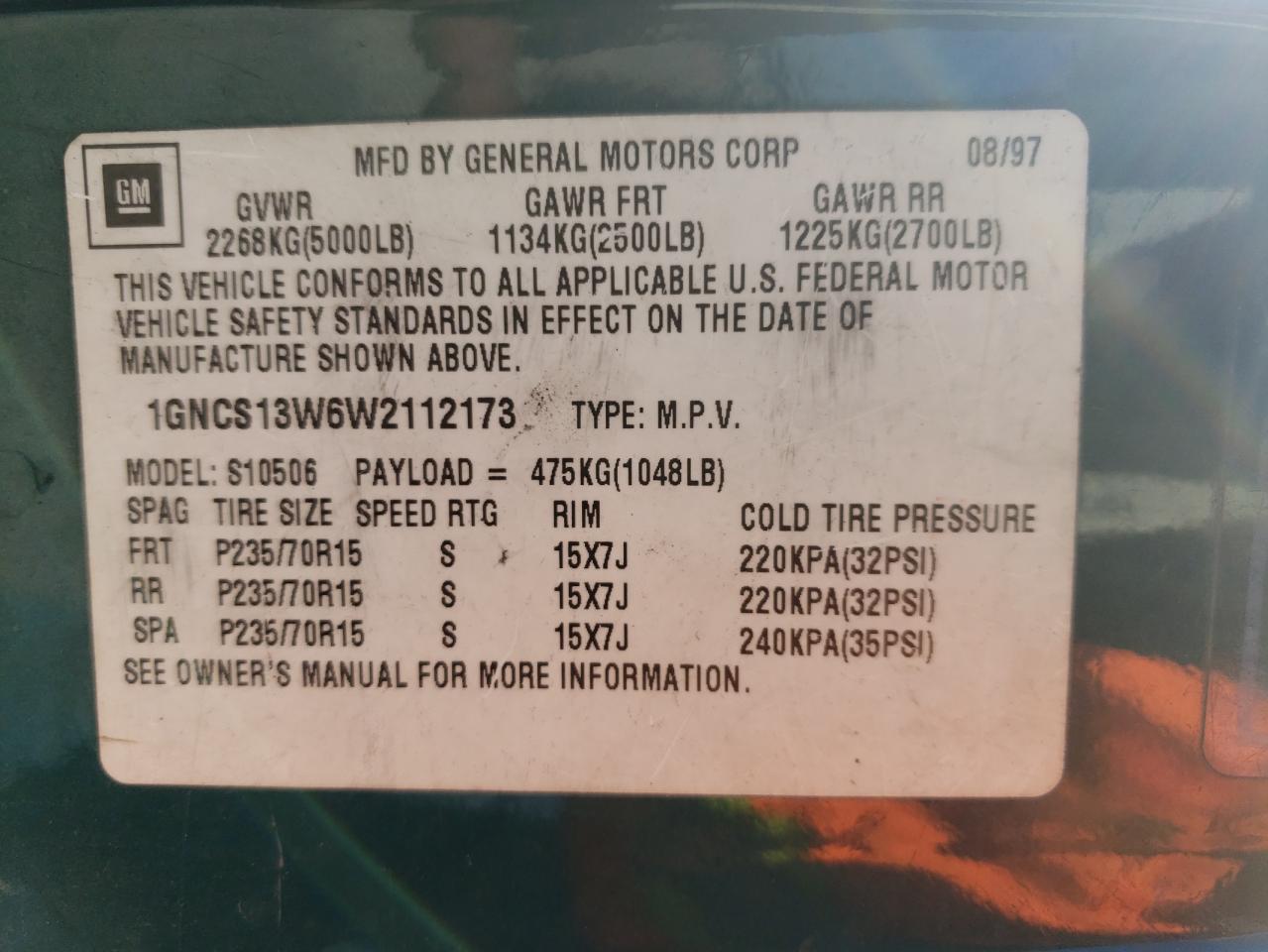 Photo 10 from auction – 1998 CHEVROLET BLAZER with VIN 1GNCS13W6W2112173