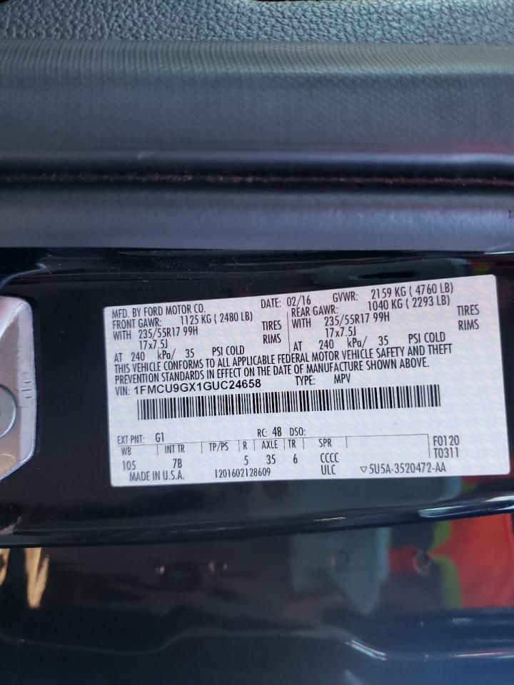 Photo 10 from auction – 2016 FORD ESCAPE SE with VIN 1FMCU9GX1GUC24658