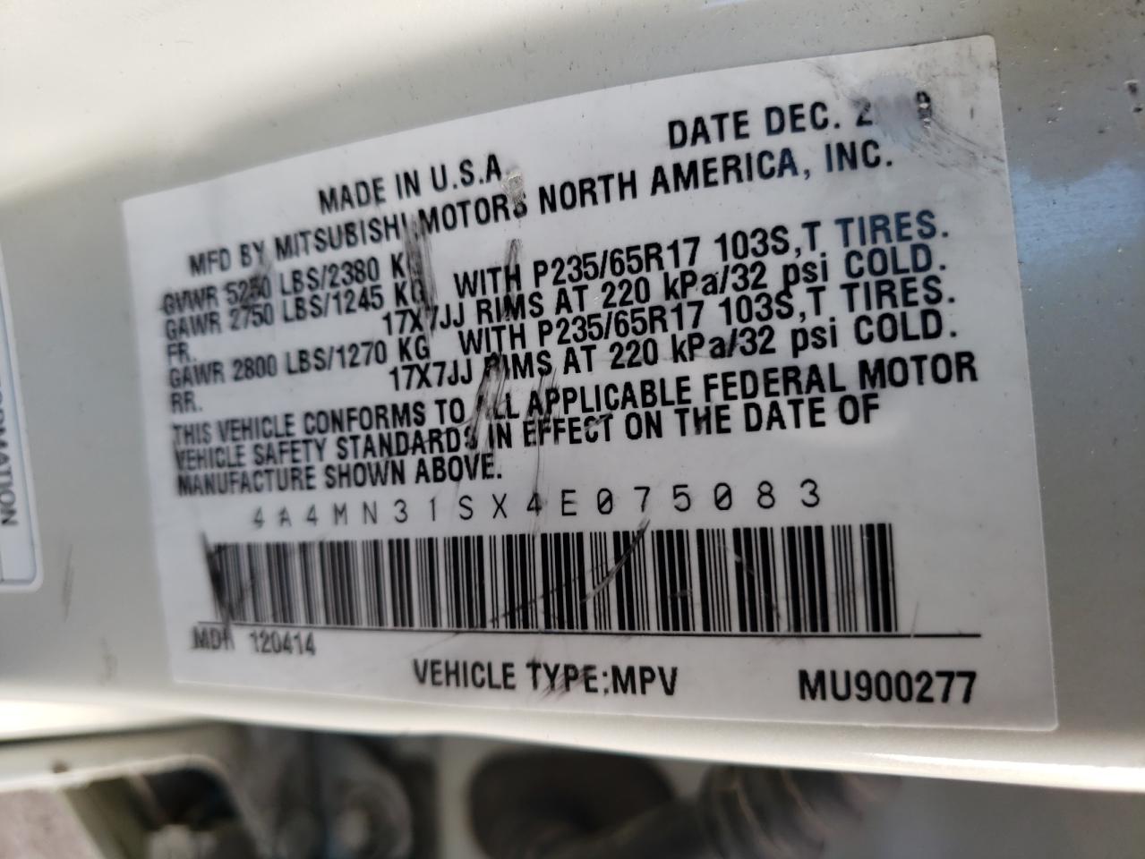 Photo 10 from auction – 2004 MITSUBISHI ENDEAVOR X with VIN 4A4MN31SX4E075083
