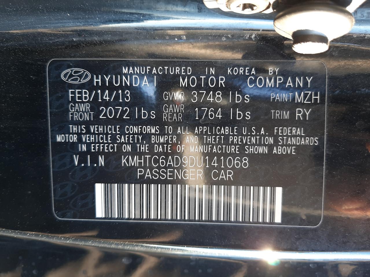 Photo 10 from auction – 2013 HYUNDAI VELOSTER with VIN KMHTC6AD9DU141068