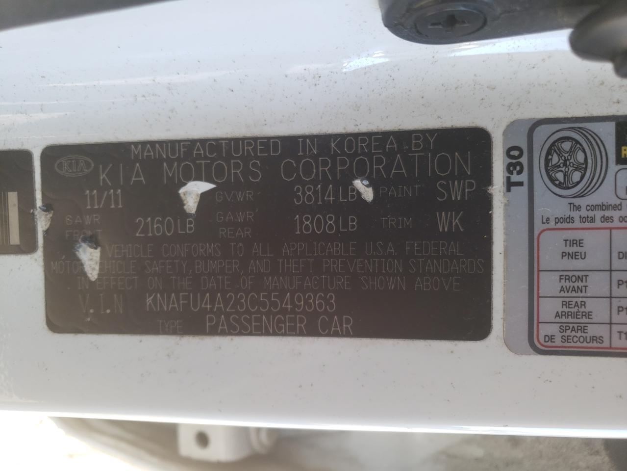 Photo 10 from auction – 2012 KIA FORTE EX with VIN KNAFU4A23C5549363