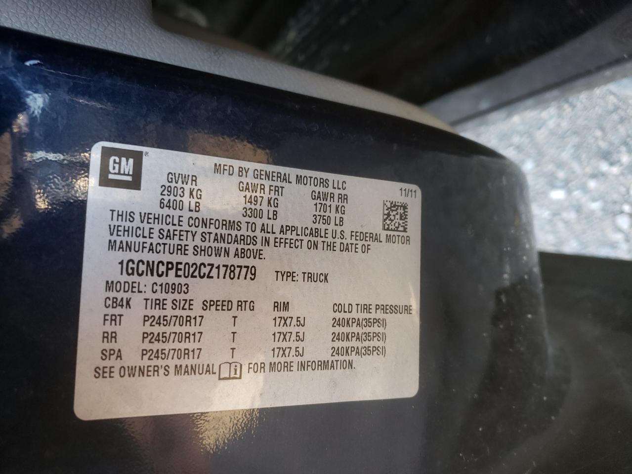 Photo 10 from auction – 2012 CHEVROLET SILVERADO with VIN 1GCNCPE02CZ178779