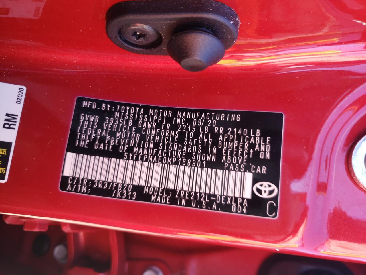 Photo 10 from auction – 2021 TOYOTA COROLLA LE with VIN 5YFEPMAE0MP168901
