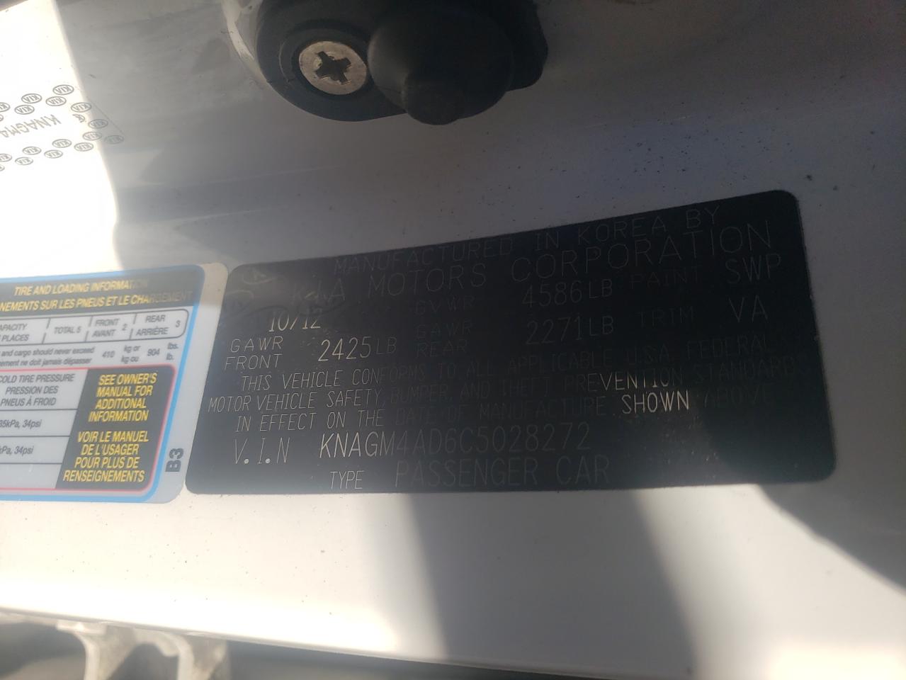 Photo 10 from auction – 2012 KIA OPTIMA HYB with VIN KNAGM4AD6C5028272