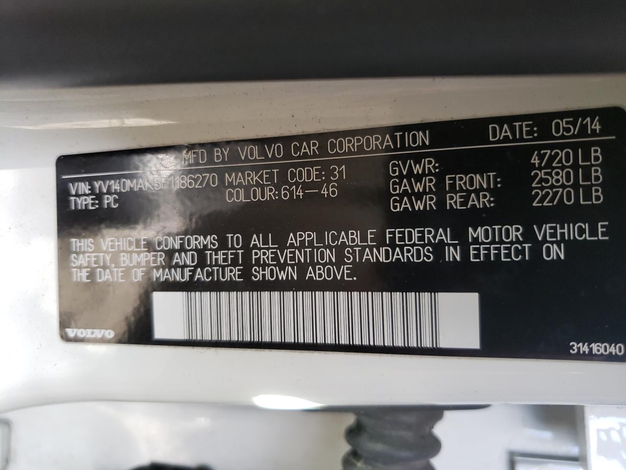 Photo 10 from auction – 2015 VOLVO S80 PREMIE with VIN YV140MAK5F1186270