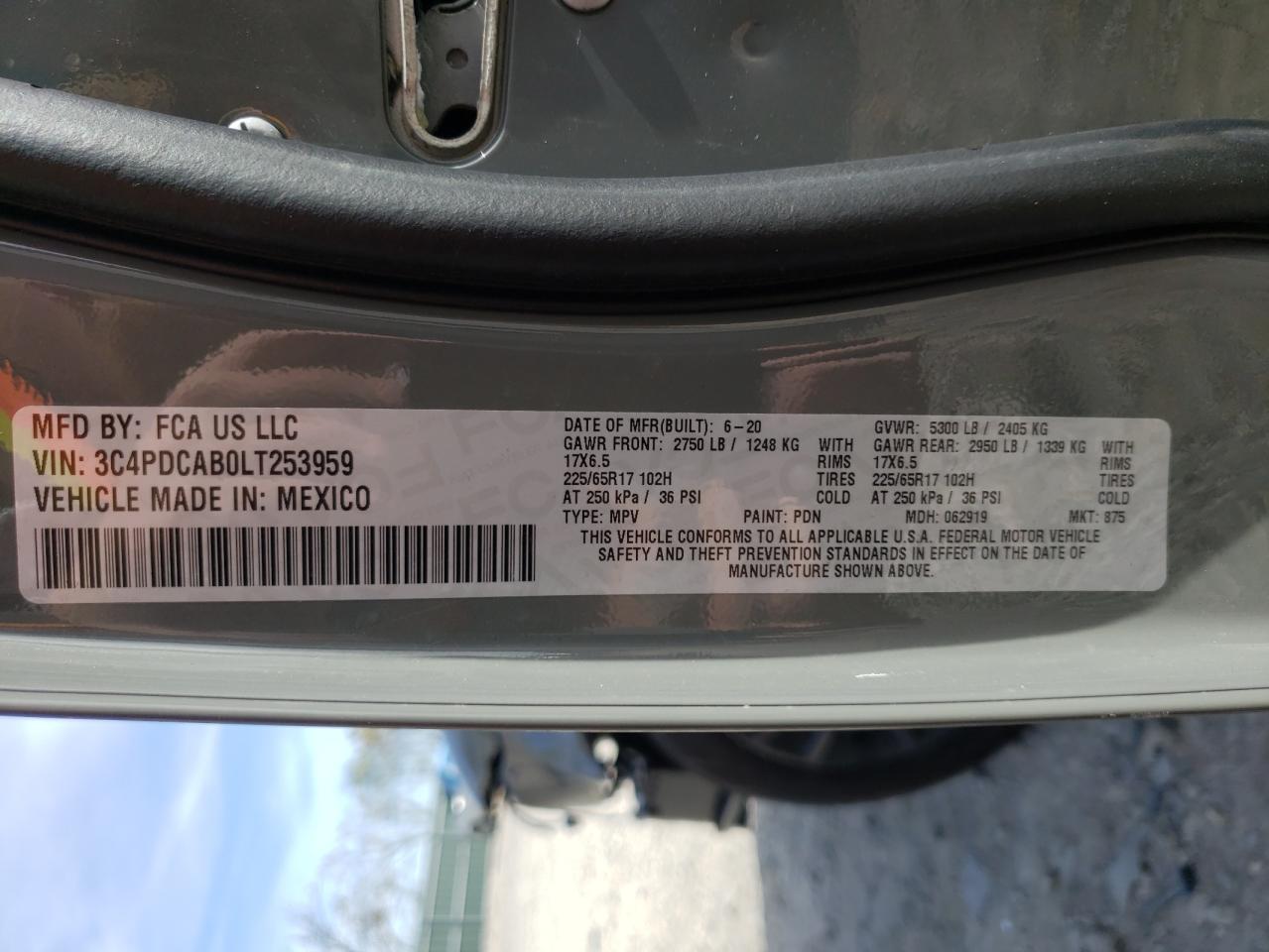 Photo 10 from auction – 2020 DODGE JOURNEY SE with VIN 3C4PDCAB0LT253959