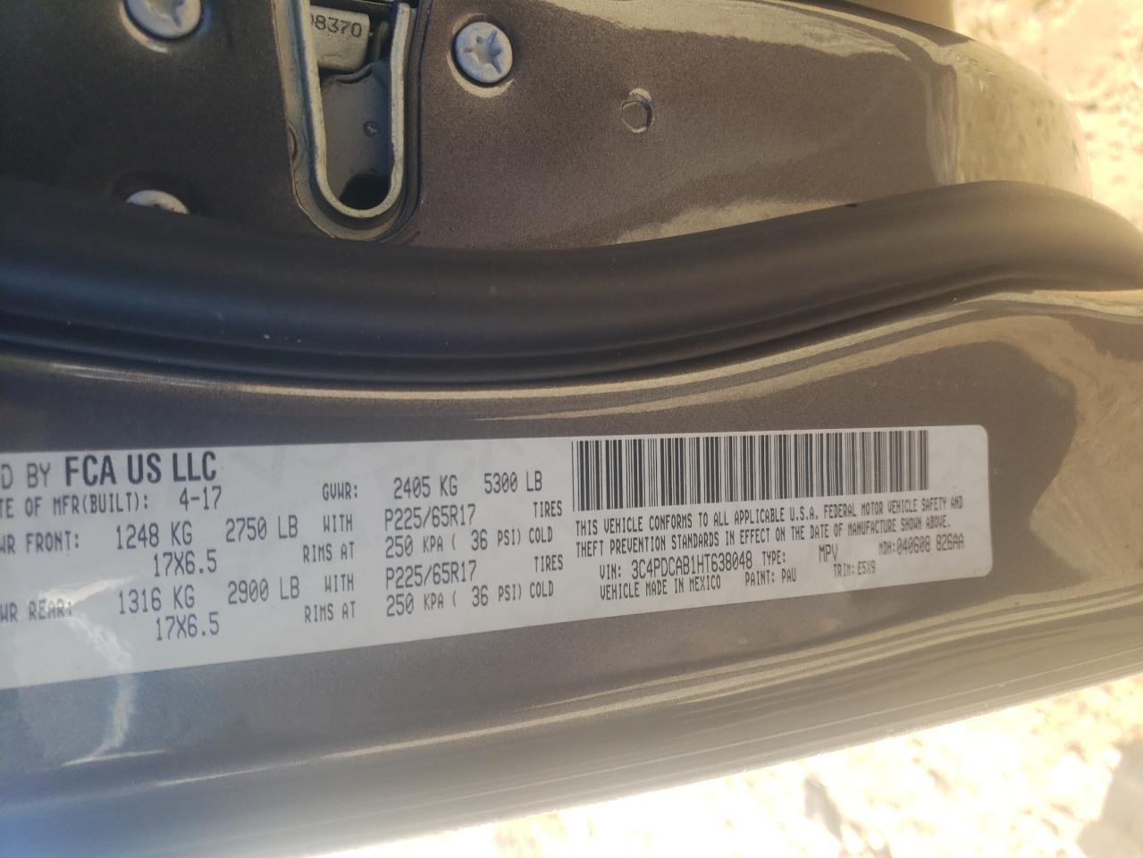 Photo 10 from auction – 2017 DODGE JOURNEY SE with VIN 3C4PDCAB1HT638048