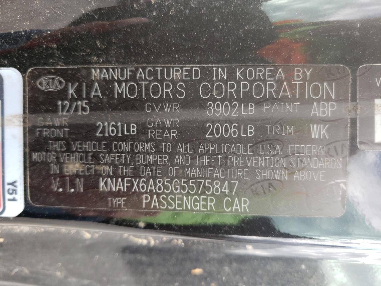 Photo 10 from auction – 2016 KIA FORTE EX with VIN KNAFX6A85G5575847