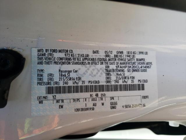 Photo 10 from auction – 2012 FORD FOCUS SE with VIN 1FAHP3K20CL414967