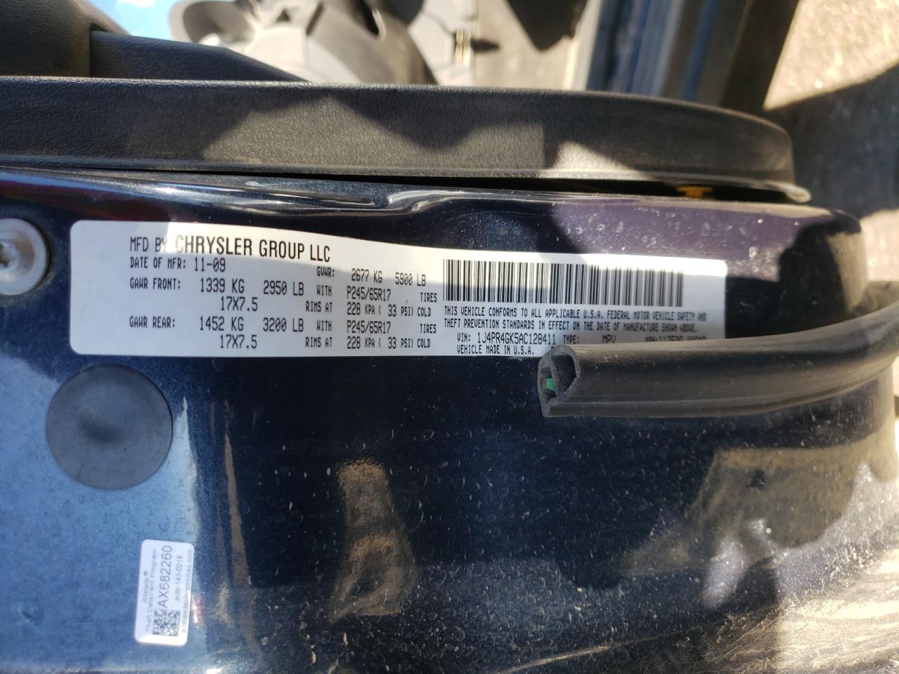 Photo 10 from auction – 2010 JEEP GRAND CHER with VIN 1J4PR4GK5AC128411