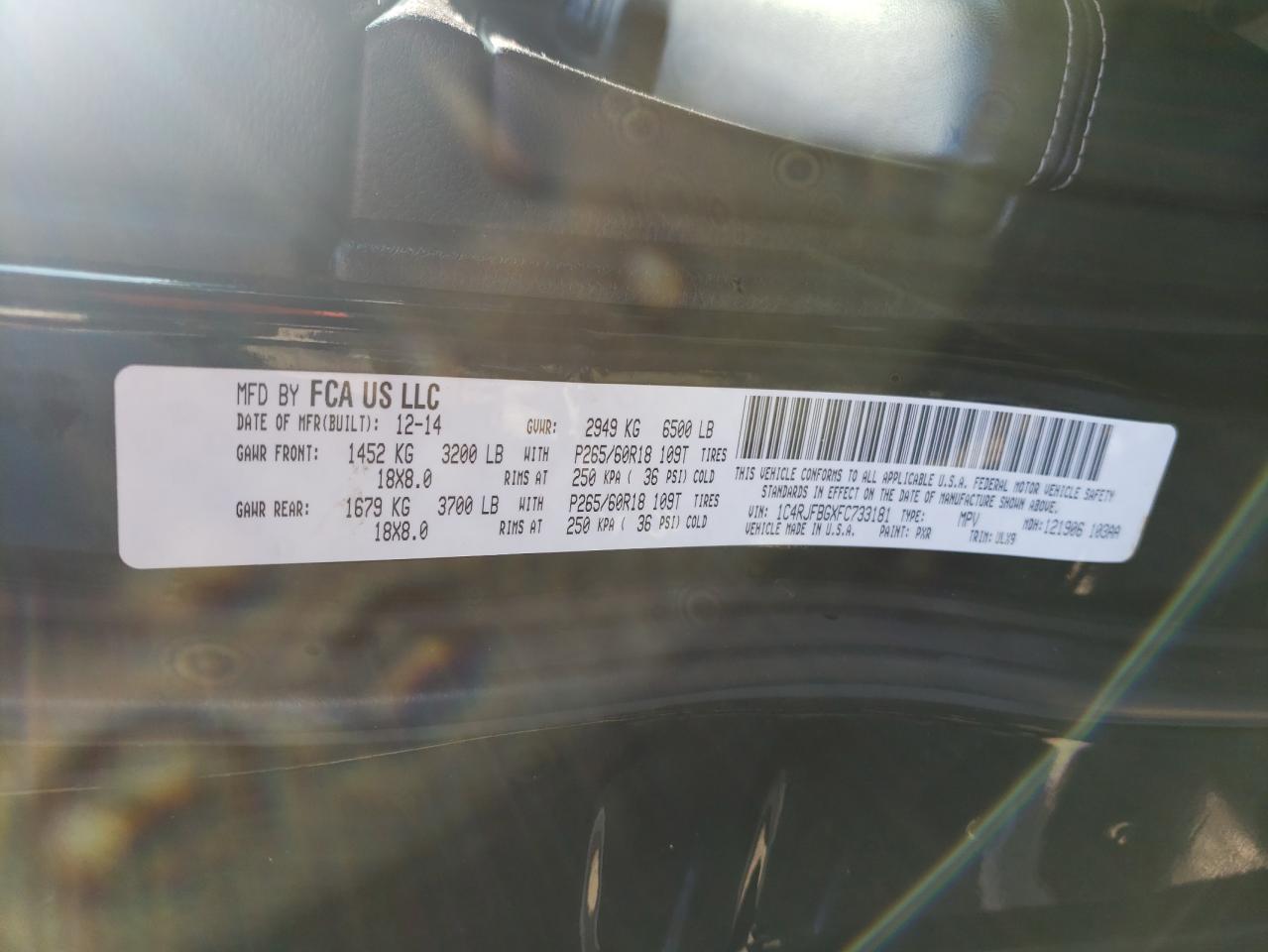 Photo 10 from auction – 2015 JEEP GRAND CHER with VIN 1C4RJFBGXFC733181