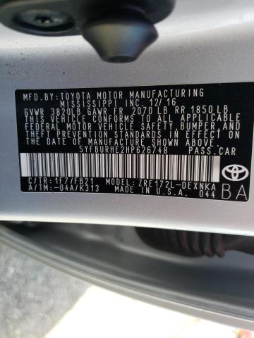 Photo 10 from auction – 2017 TOYOTA COROLLA L with VIN 5YFBURHE2HP626748