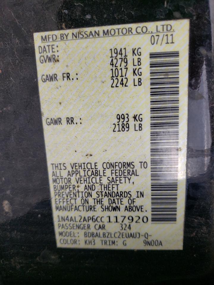 Photo 10 from auction – 2012 NISSAN ALTIMA BAS with VIN 1N4AL2AP6CC117920