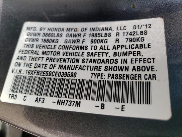 Photo 10 from auction – 2012 HONDA CIVIC LX with VIN 19XFB2E59CE039590