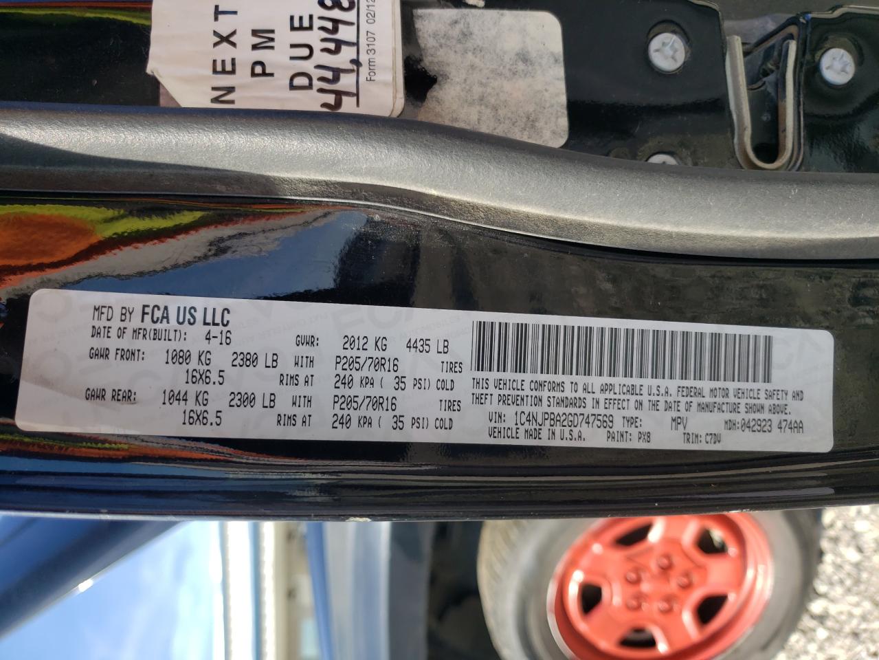 Photo 10 from auction – 2016 JEEP PATRIOT SP with VIN 1C4NJPBA2GD747569