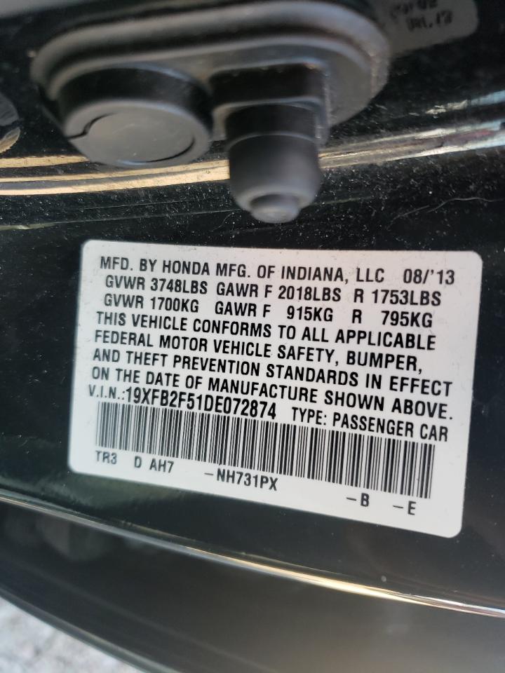 Photo 10 from auction – 2013 HONDA CIVIC LX with VIN 19XFB2F51DE072874