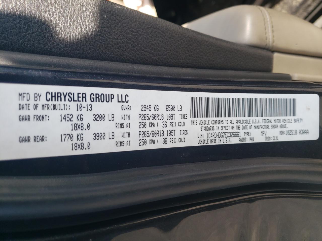 Photo 10 from auction – 2014 DODGE DURANGO LI with VIN 1C4RDHDG7EC326661
