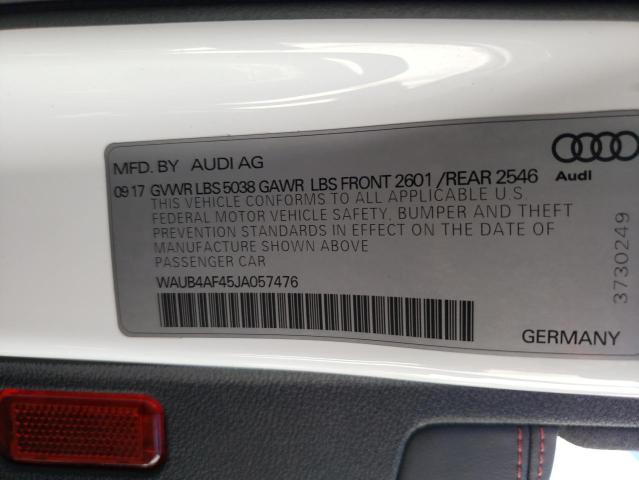 Photo 10 from auction – 2018 AUDI S4 PREMIUM with VIN WAUB4AF45JA057476
