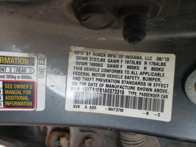 Photo 10 from auction – 2010 HONDA CIVIC EX with VIN 19XFA1F81AE073316