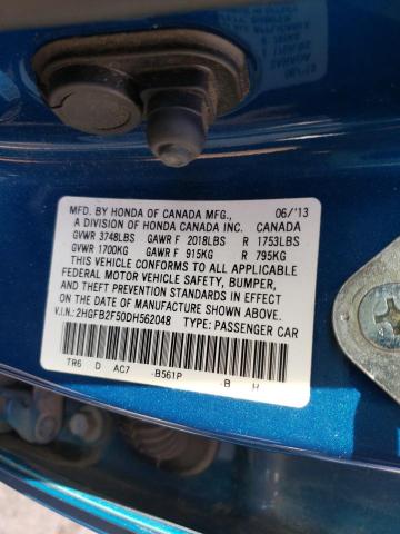 Photo 10 from auction – 2013 HONDA CIVIC LX with VIN 2HGFB2F50DH562048