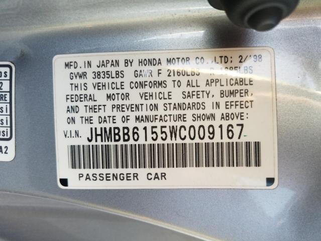Photo 10 from auction – 1998 HONDA PRELUDE SH with VIN JHMBB6155WC009167